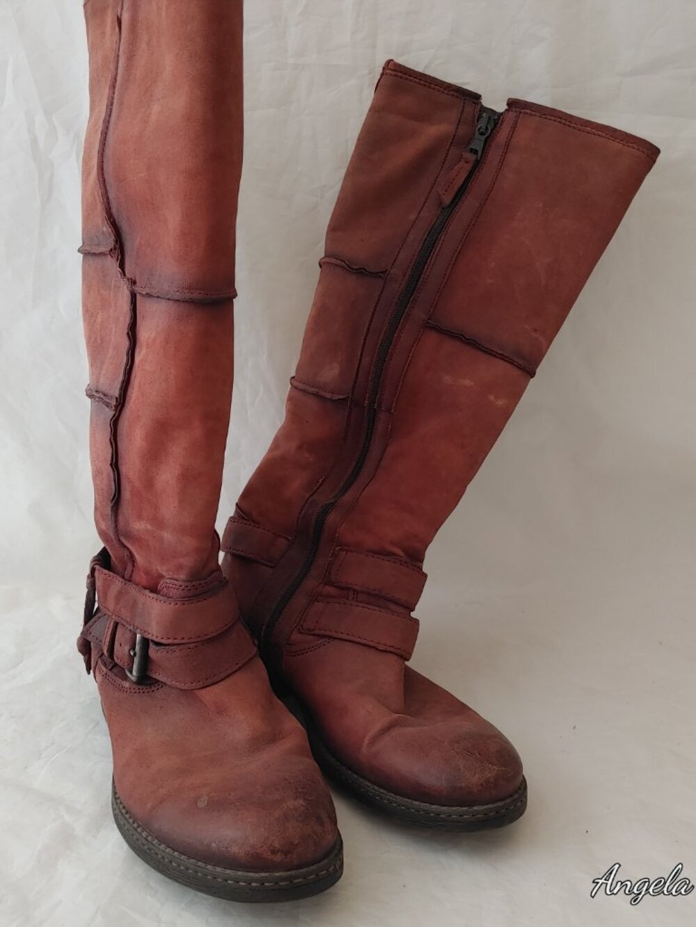 RARE NWOT Rust Red Genuine Leather Tall Patchwork Boots EU 40 - Picture 8 of 10